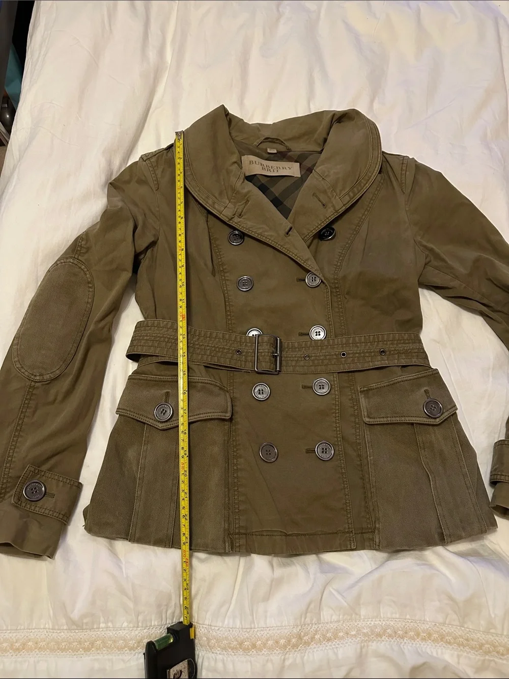 Burberry Olive Green Double-Breasted Belted Trench Jacket - Picture 4 of 6